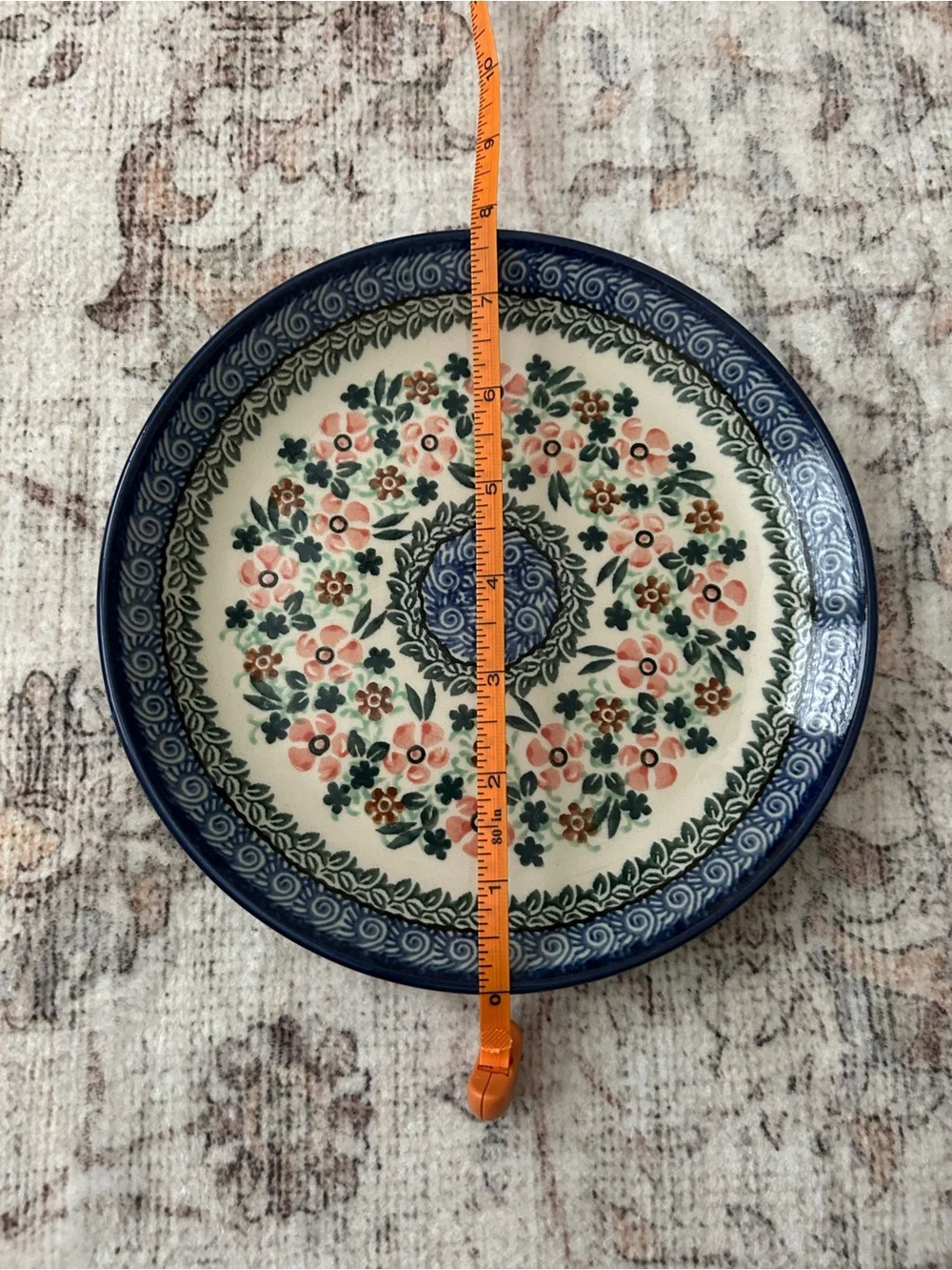 Handmade Polish Pottery Ceramic plate ceramika artystyczna plate Blue Pinkfloral